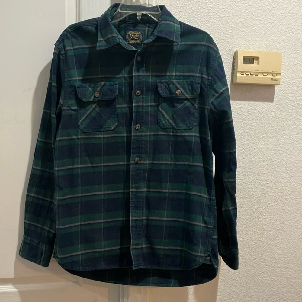 Jachs Mens Heritage Flannel Button Shirt Long Sleeve Blue/Green sz M